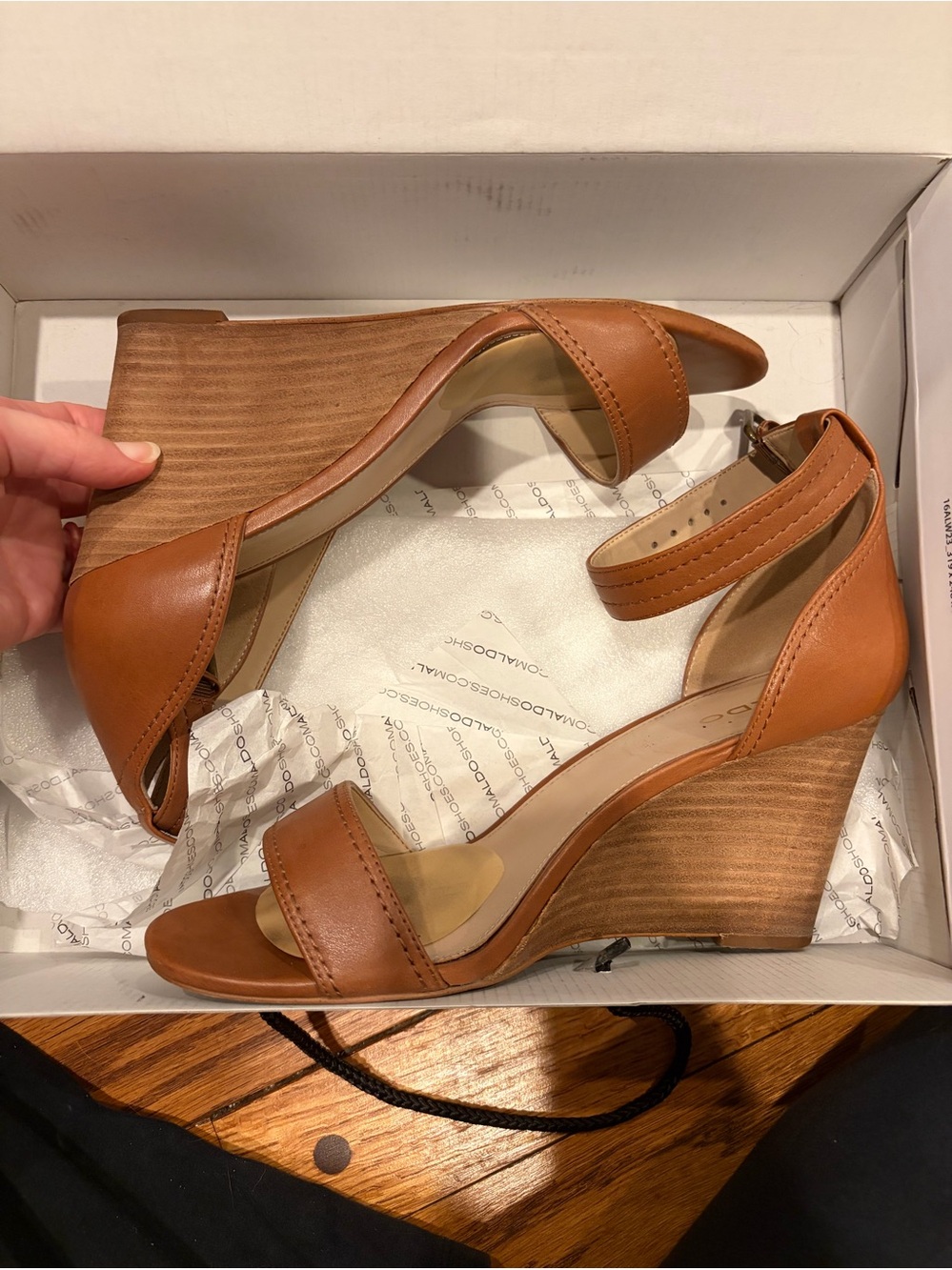 Aldo Tan Leather Wedge Sandals with Ankle Strap